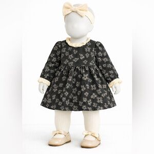 SHEIN Black and Cream Floral Kids Dress